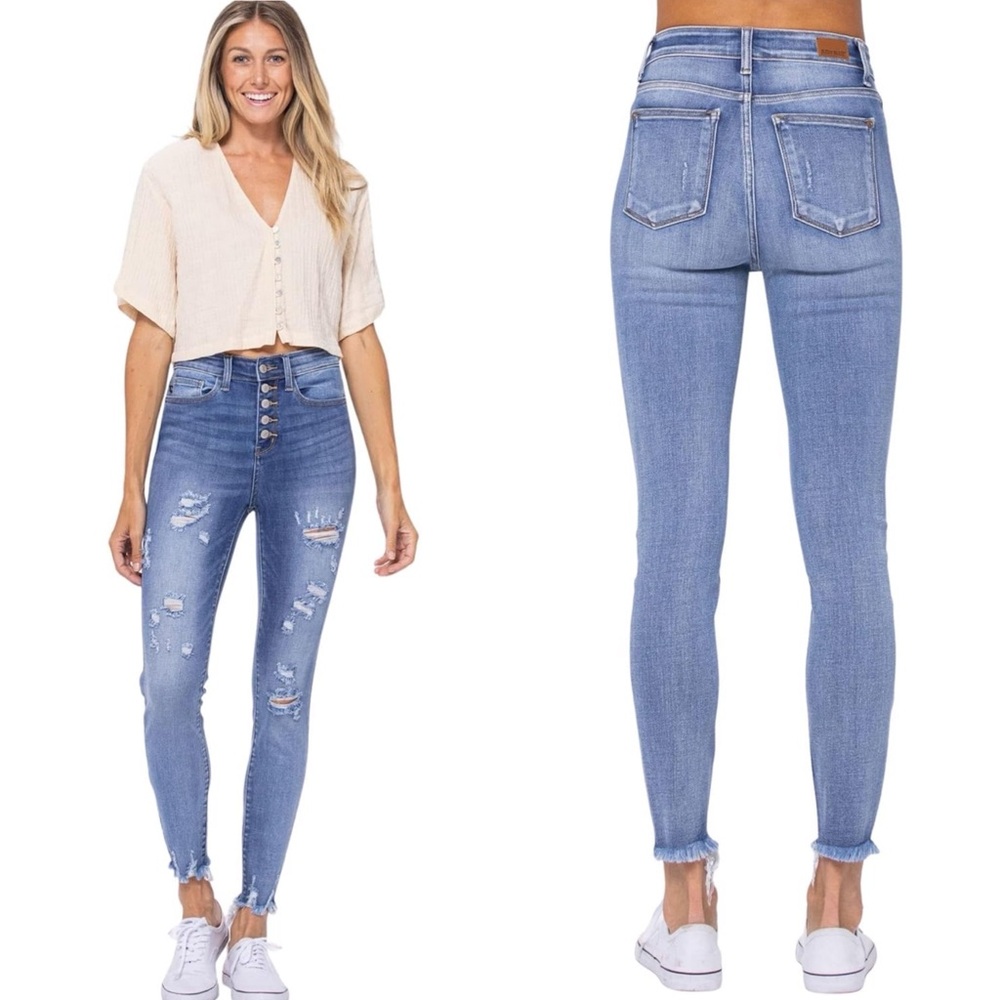 Judy Blue Women's Hi-Rise Skinny Destroyed Button-Fly Jeans Size 29